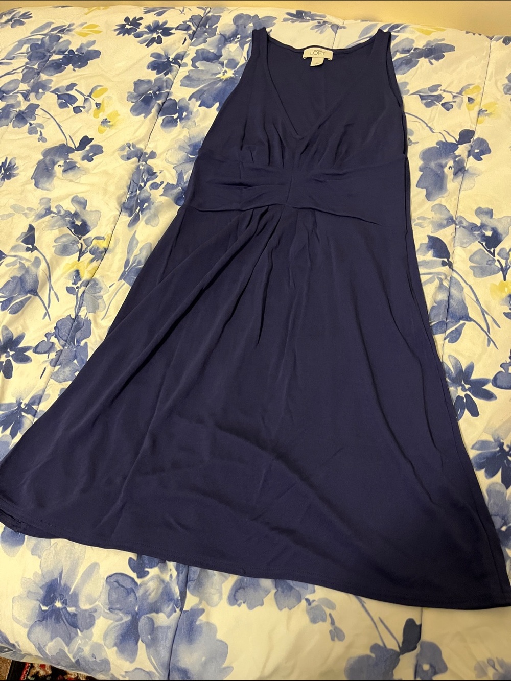 LOFT Navy Sleeveless V-Neck Midi Dress